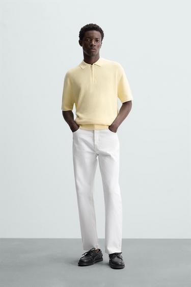PEARL KNIT POLO SHIRT WITH ZIP - Light yellow by Zara - Image 0