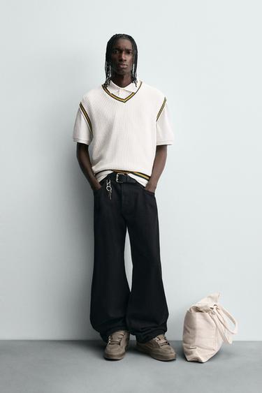 COLETE DE MALHA COM FAIXAS CONTRASTANTES - Branco da Zara