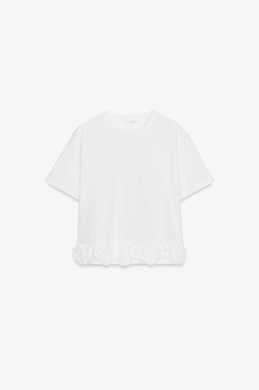 3D ROSE T-SHIRT - White by Zara