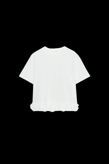 3D ROSE T-SHIRT - White by Zara - Image 0