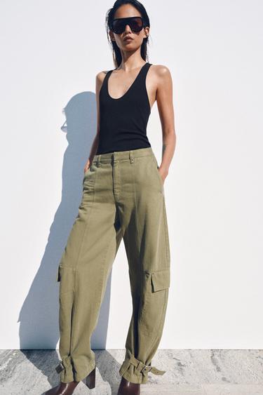 Zara ZW COLLECTION BARREL CARGO PANTS - Light khaki
