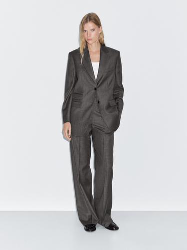 Zara 100% wool wide-leg suit trousers - Black gold