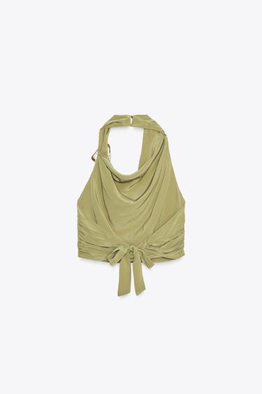 TOP HALTER DÉTAILS NŒUD DOS - Kaki clair de Zara - Image 6