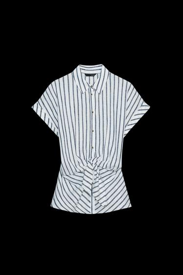 STRIPED KNOTTED LINEN BLEND SHIRT - Blue/White by Zara - Image 0