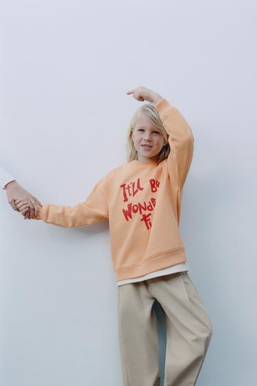 MOLETOM ESTAMPADO COM TEXTO - Laranja da Zara