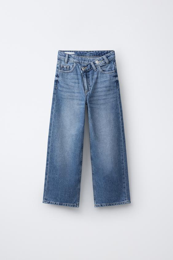 JEANS WIDE LEG CINTURA CRUZADA - Azul de Zara - Imagen 0