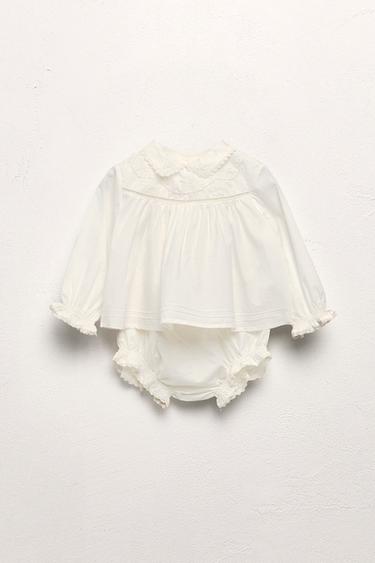 1 MOIS - 3 ANS/ ENSEMBLE POPELINE CHEMISE ET CULOTTE FLEURS BRODÉES ÉDITION LIMITÉE - Écru de Zara
