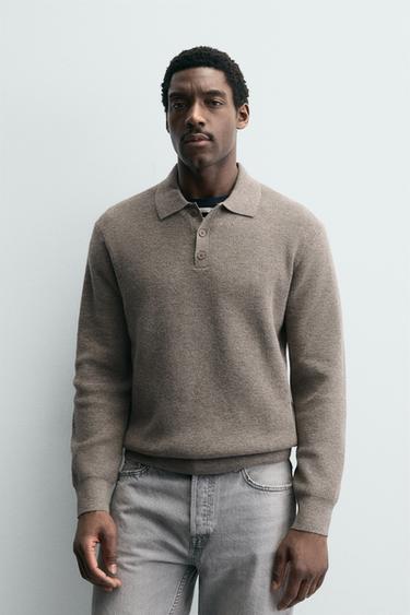 WOOL KNIT POLO SHIRT - camel by Zara