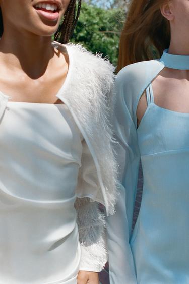 Zara FRINGED JACKET - white