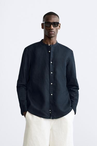 COTTON - LINEN SHIRT - Navy blue by Zara