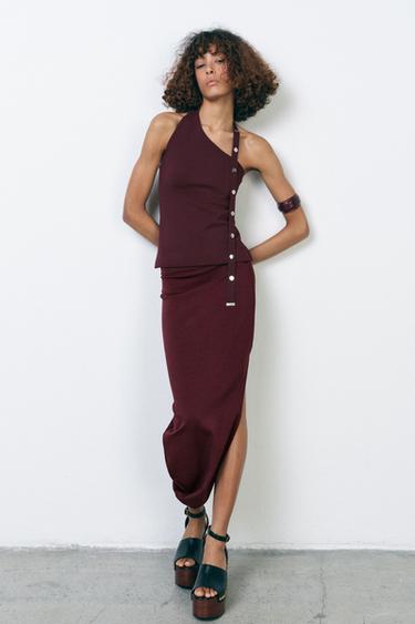 ASYMMETRIC CREPE SKIRT - Burgundy by Zara - Image 0