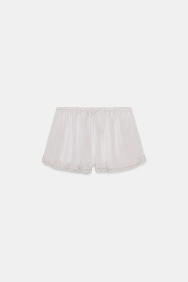 SATIN MINI SHORTS WITH LACE TRIM - Light grey by Zara - Image 5
