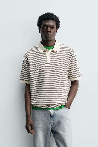 ЖОЛАҚТЫ ЖАККАРД ПОЛО - Экру / Теңіз түсті Zara компаниясынан