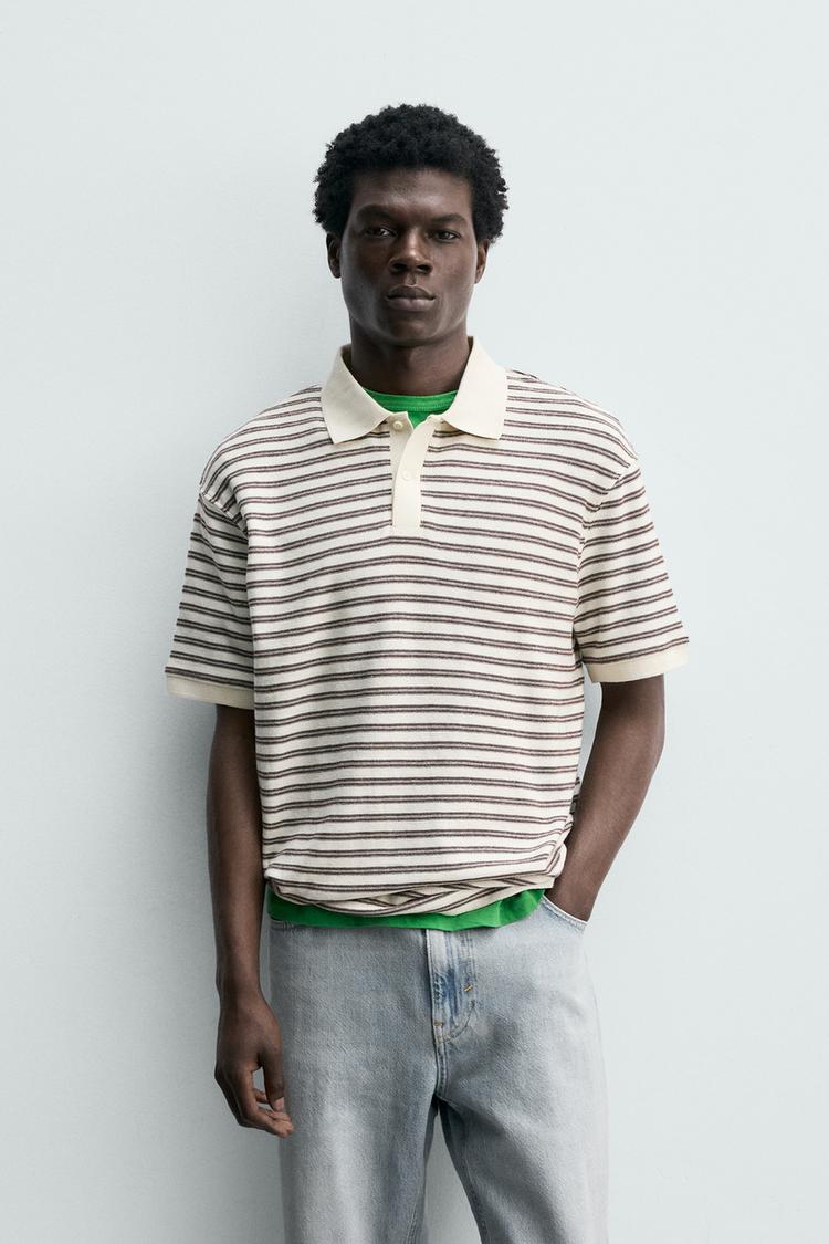 ZARA REGULAR FIT STRIPED JACQUARD POLO SHIRT