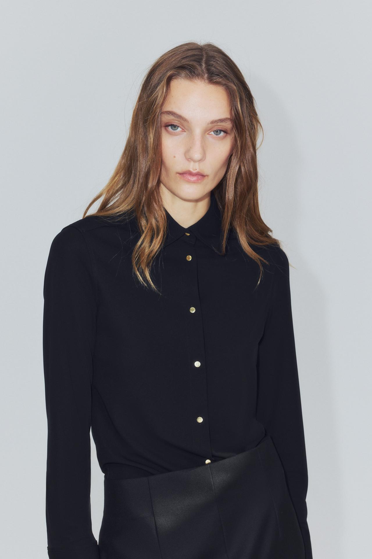 GOLD BUTTON SHIRT ZW COLLECTION — Black