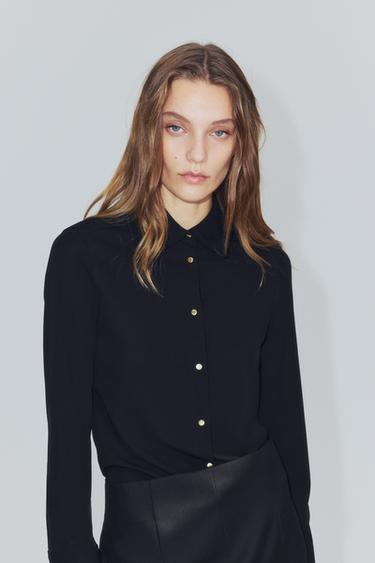 GOLD BUTTON SHIRT ZW COLLECTION — Black 2
