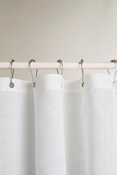 LINEN SHOWER CURTAIN - Ecru / Black by Zara - Image 2