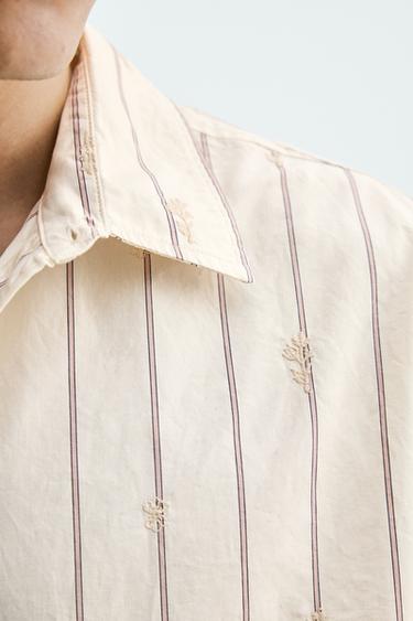 STRIPED SHIRT WITH FLORAL EMBROIDERY - Ecru by Zara - Image 5