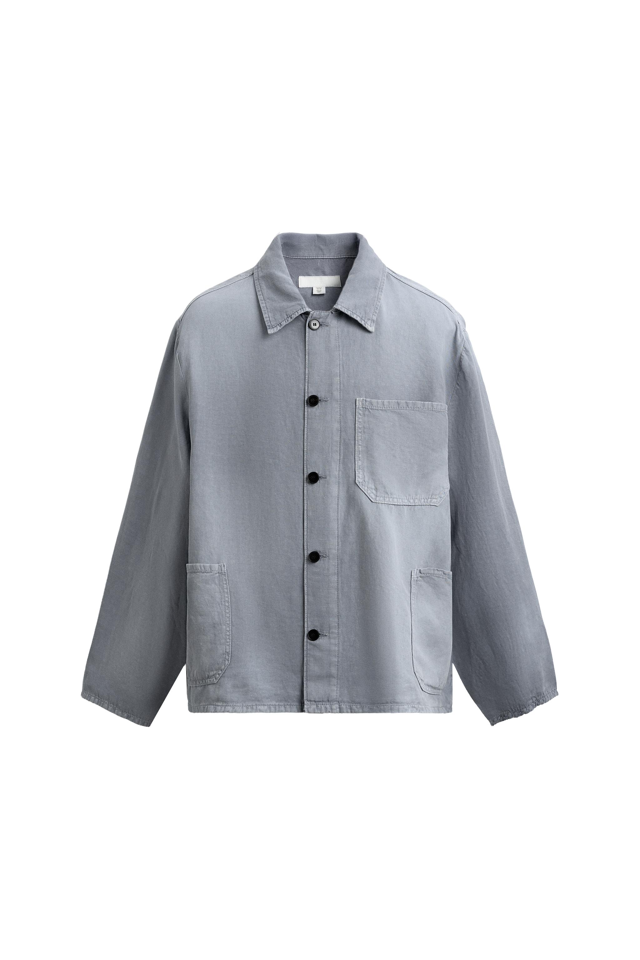 リラックスフィットコットン＆リネンシャツジャケット - ブルー | ZARA 