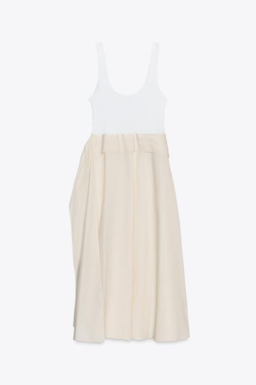 CONTRAST PLEATED DRESS - Ecru by Zara - Image 4