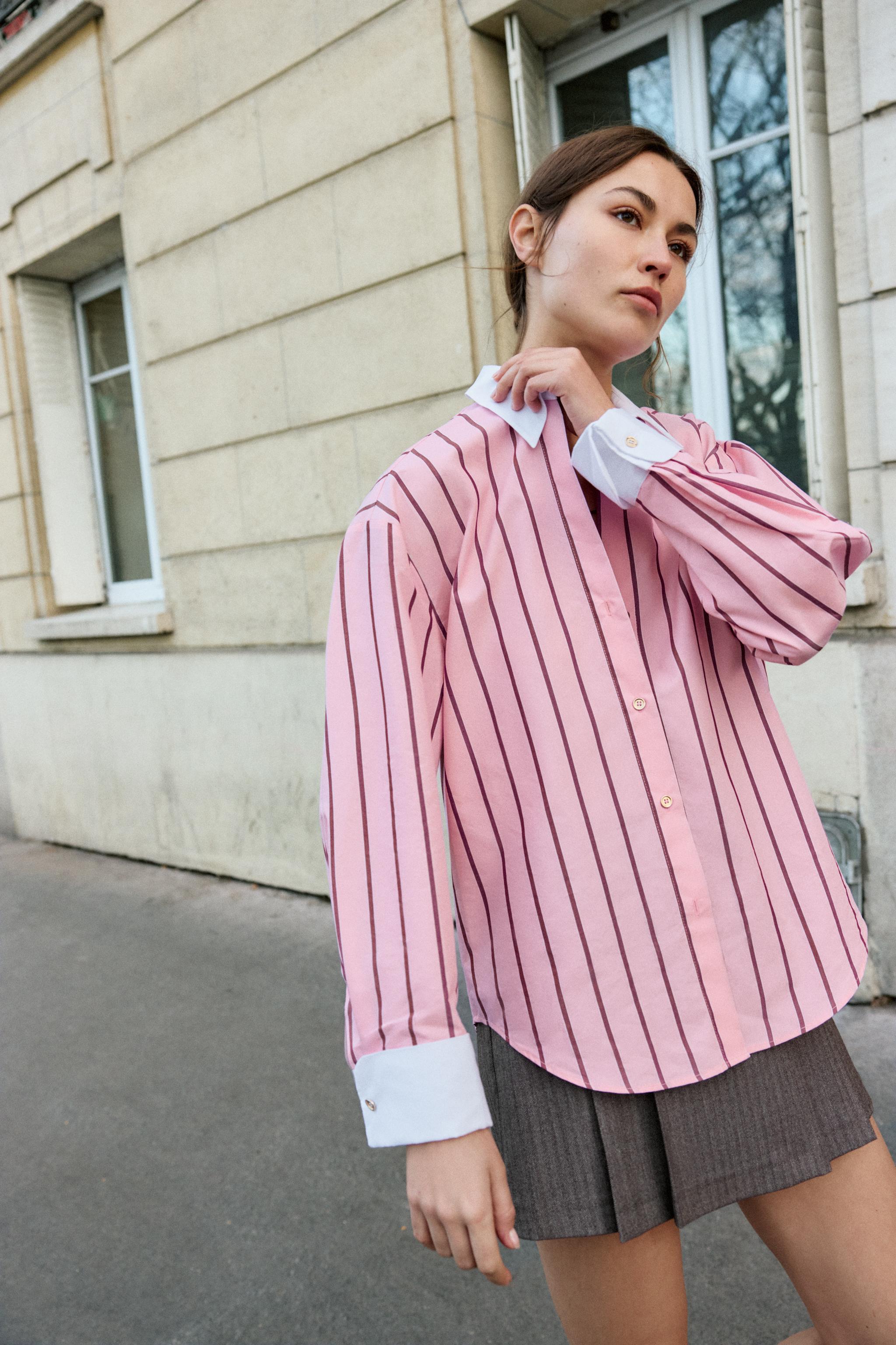 OVERSIZED STRIPED SHIRT WITH CONTRAST CUFFS
