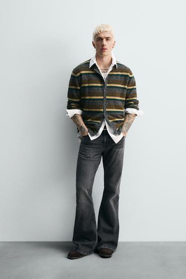 Zara 條紋提花開襟衫 - 炭灰色