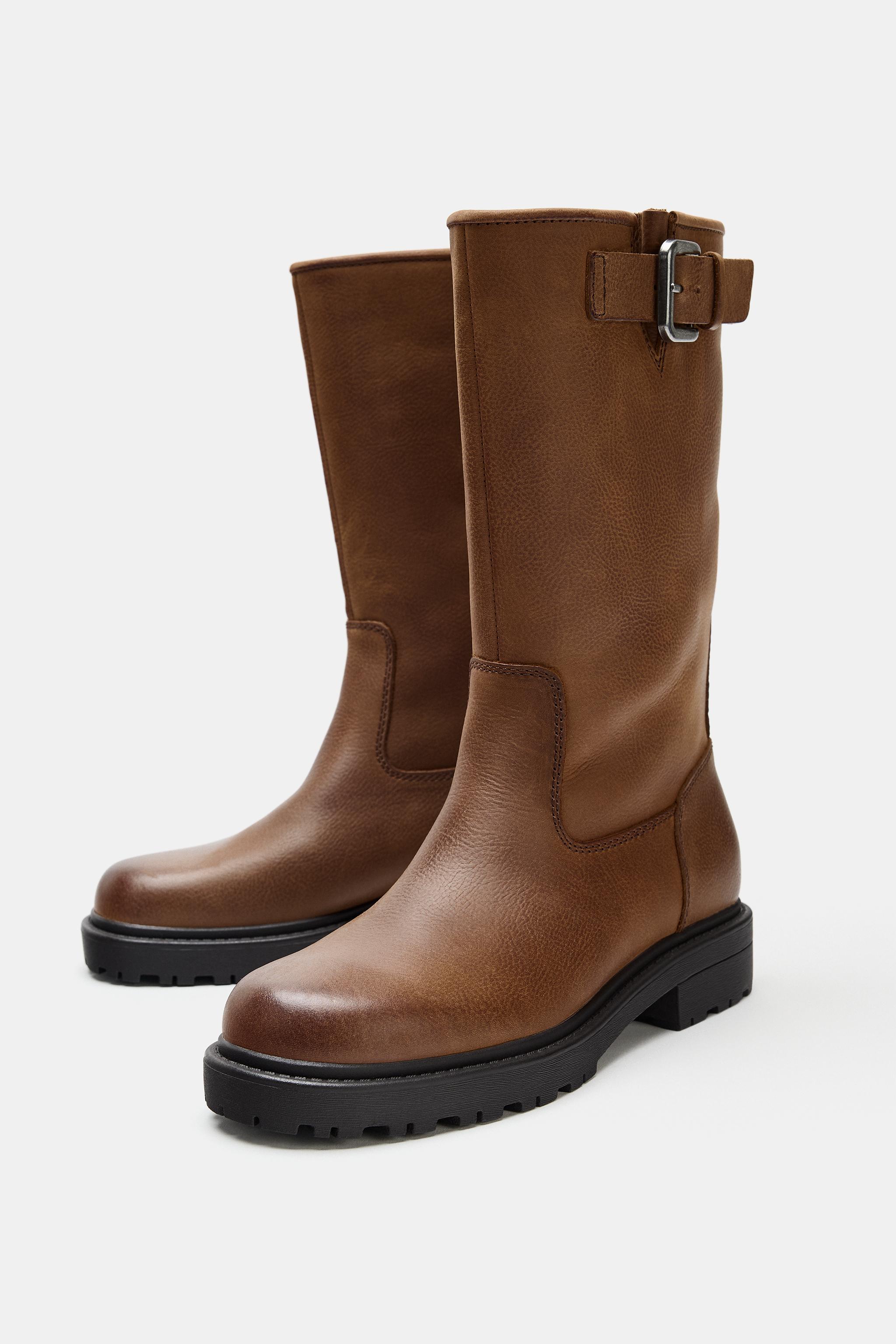 Женские ботинки Zara LEATHER BUCKLE BOOTS — фото 4