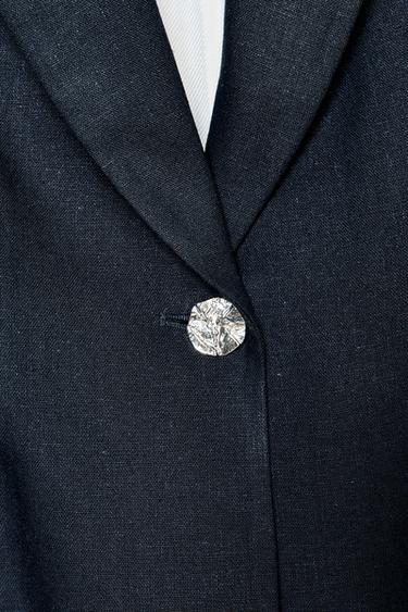 GILET LONG EN LIN - Bleu marine de Zara - Image 6