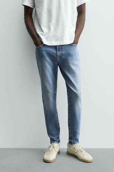 Zara SKINNY CROPPED FIT JEANS - Mid-blue