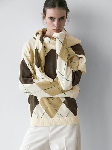 Jersey punto detalle rombos algodón - Crudo de Zara