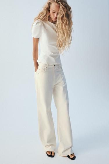 Zara PUFF SLEEVE TOP - Oyster-white