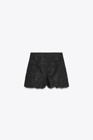 ZW COLLECTION CUTWORK EMBROIDERY BERMUDA SHORTS - Black by Zara - Image 4