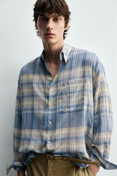 CHEMISE RELAXED FIT À CARREAUX - Gris / Bleu de Zara - Image 4