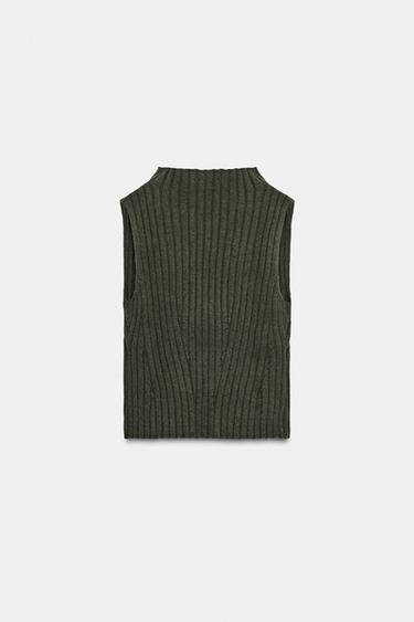 TOP CÔTELÉ 30 % LAINE - Kaki foncé de Zara - Image 6