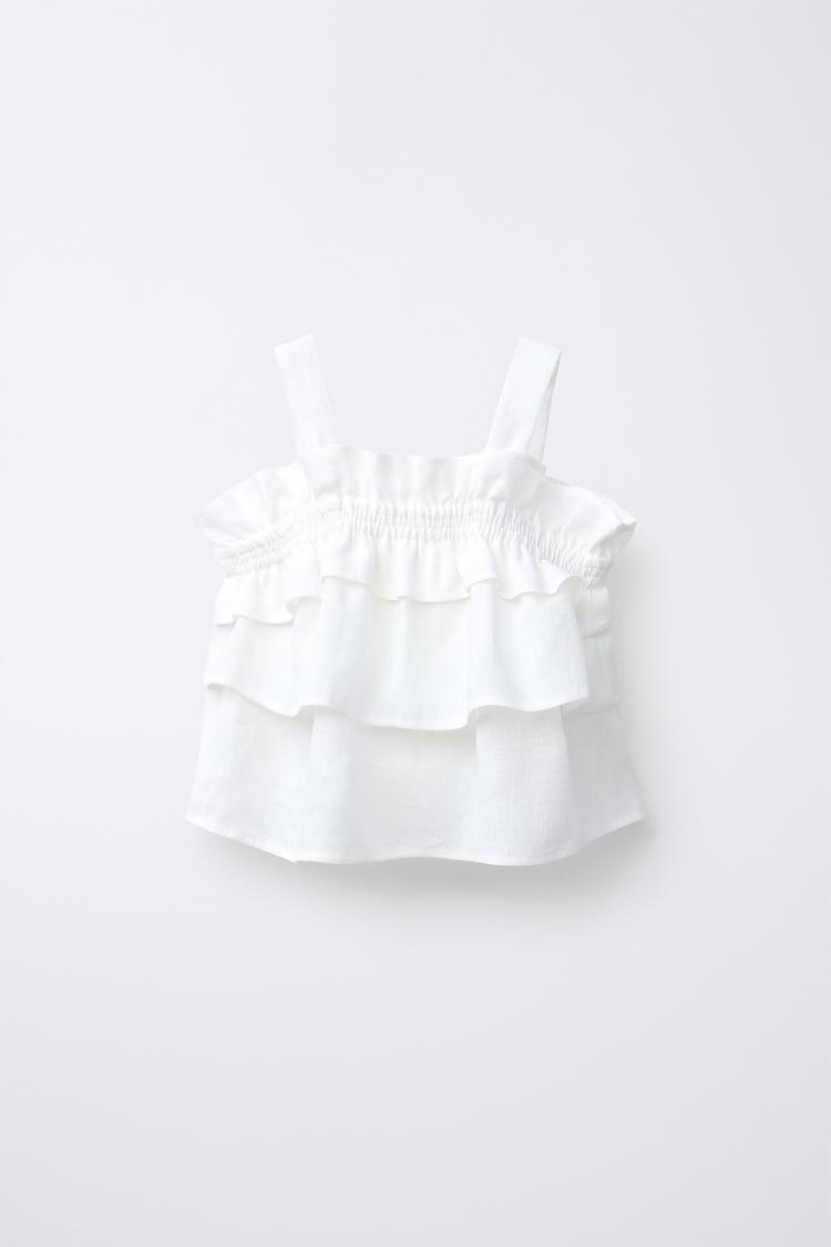 100% LINEN RUFFLED TOP - Ecru | ZARA United States, image size:750x1125