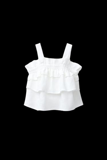 Zara 100% LINEN RUFFLED TOP - Ecru - Image 0