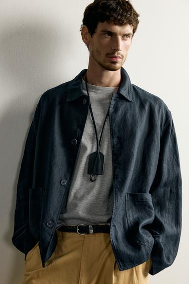 SURCHEMISE REGULAR FIT 100 % LIN - Bleu marine de Zara - Image 4