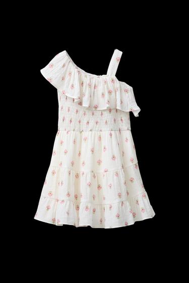 Zara TEXTURED RUFFLED FLORAL DRESS - Ecru - Image 0