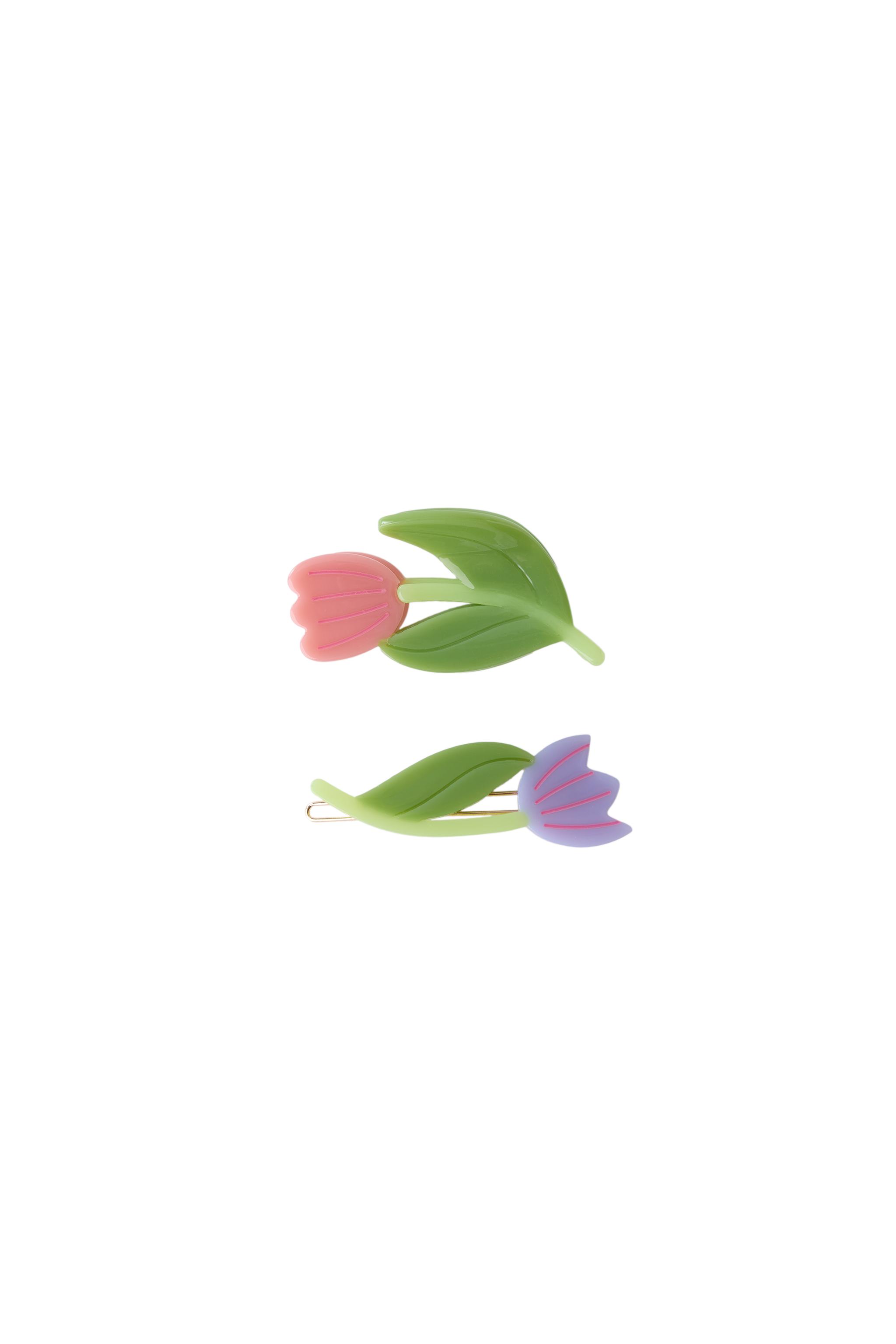 ZARA Tulip Hair Clip TWO-PACK OF TULIP HAIR CLIPS - Green | ZARA Australia main image 2