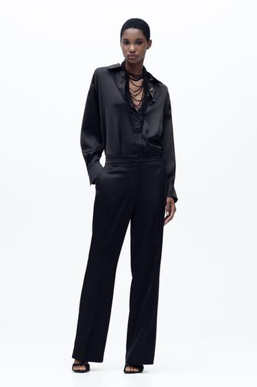 Zara GOLD BUTTON SATIN EFFECT SHIRT - Black - Image 0