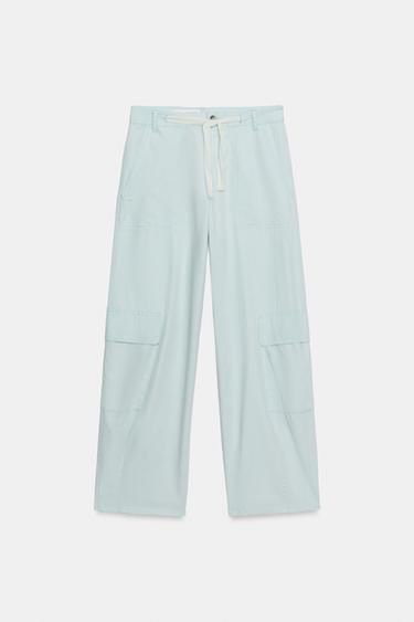 Zara 寬鬆版飄逸工裝褲 - 淡藍色