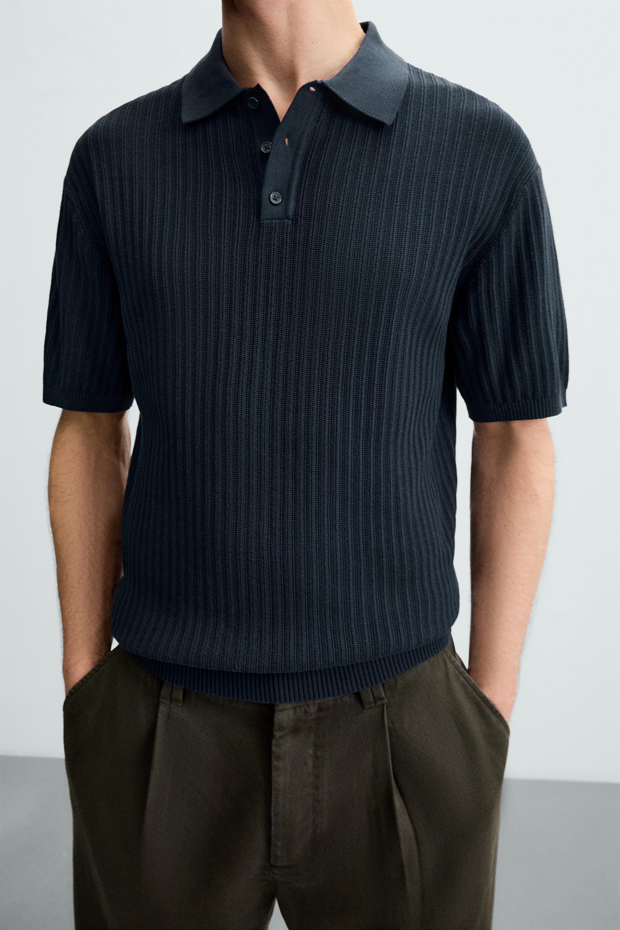 VERTICAL TEXTURED KNIT POLO SHIRT