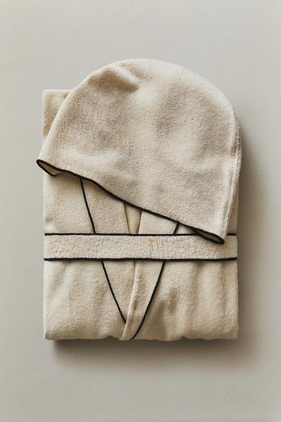 COTTON BATHROBE WITH OVERLOCK (320 GXM²) - Sand / Black by Zara - Image 0