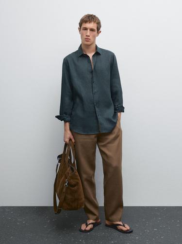 Chemise slim 100 % lin - Bleu canard de Zara