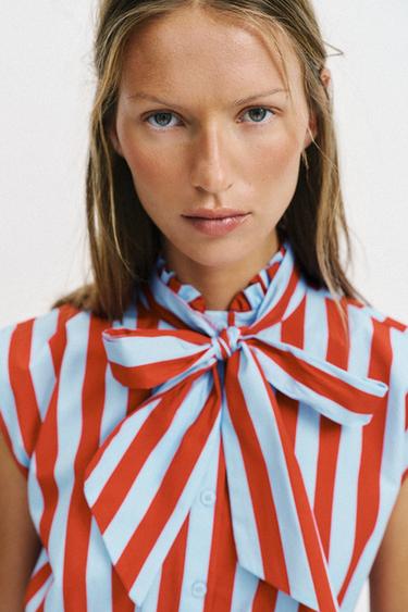 BLOUSE À RAYURES ET NŒUD - Rayure rouge de Zara - Image 2