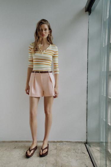 BERMUDA CON PINCE E CINTURA - Rosa di Zara