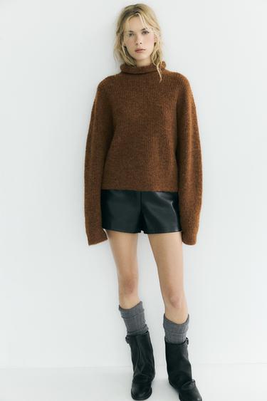 Zara FAUX LEATHER HIGH-WAISTED SHORTS - Black