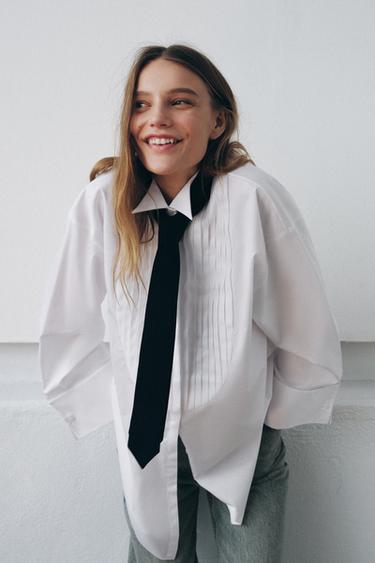 OVERSIZE SHIRT WITH TIE ZW COLLECTION LIMITED EDITION - White by Zara