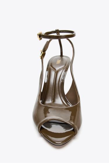 FAUX PATENT OPEN-TOE SLINGBACK HEELS - Khaki Green by Zara - Image 3