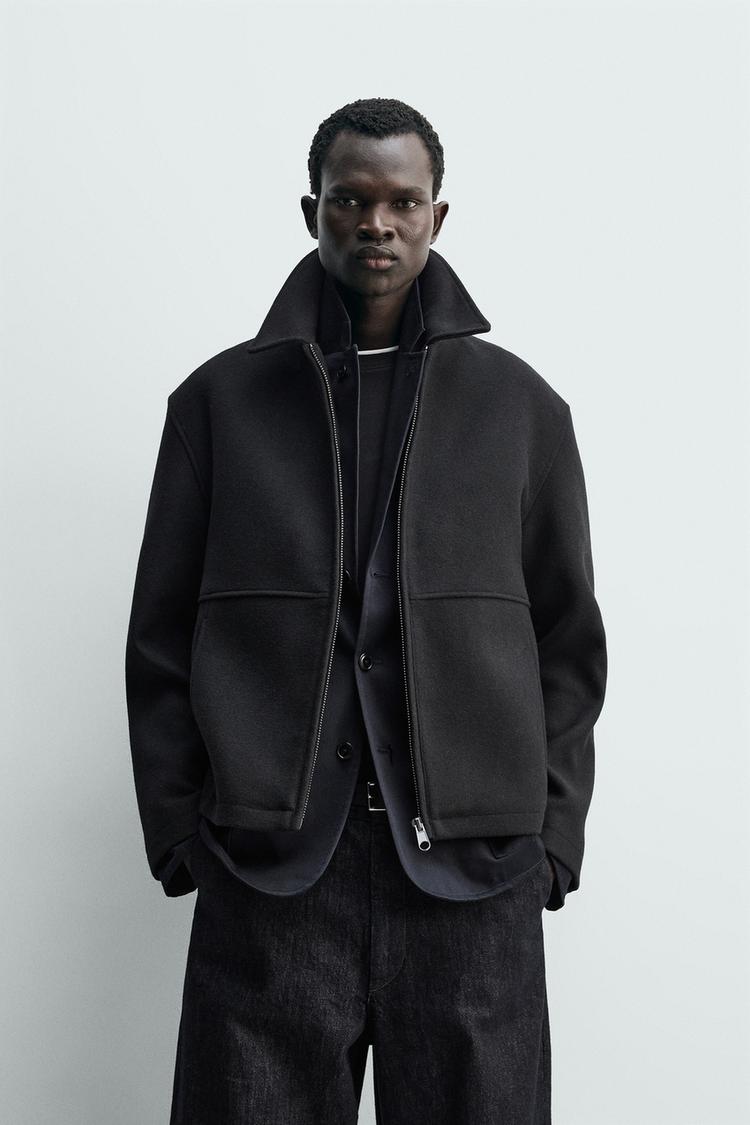 ZARA HERRINGBONE TEXTURED JACKET WITH ZIP